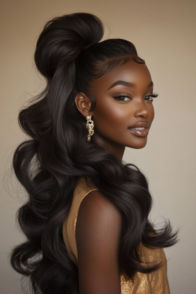 Chic Quick Weave Up and Down Hairstyle Idea 1