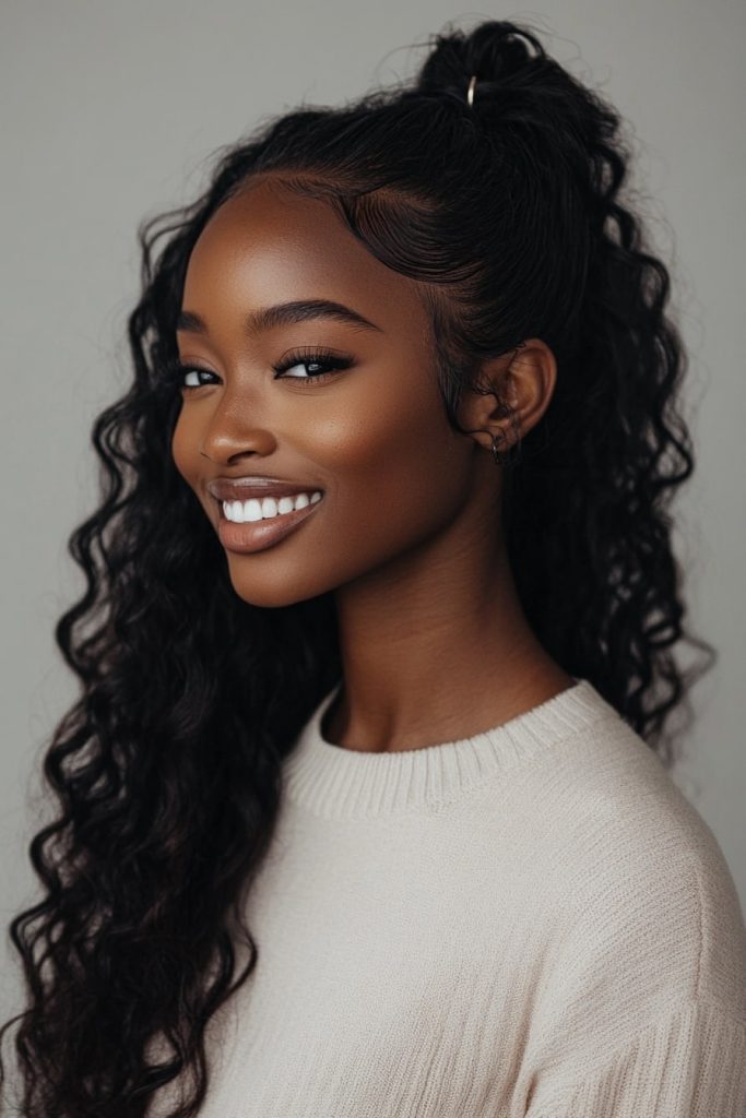 Half Up Half Down Claw Clip Quick Weave Hairstyles 1