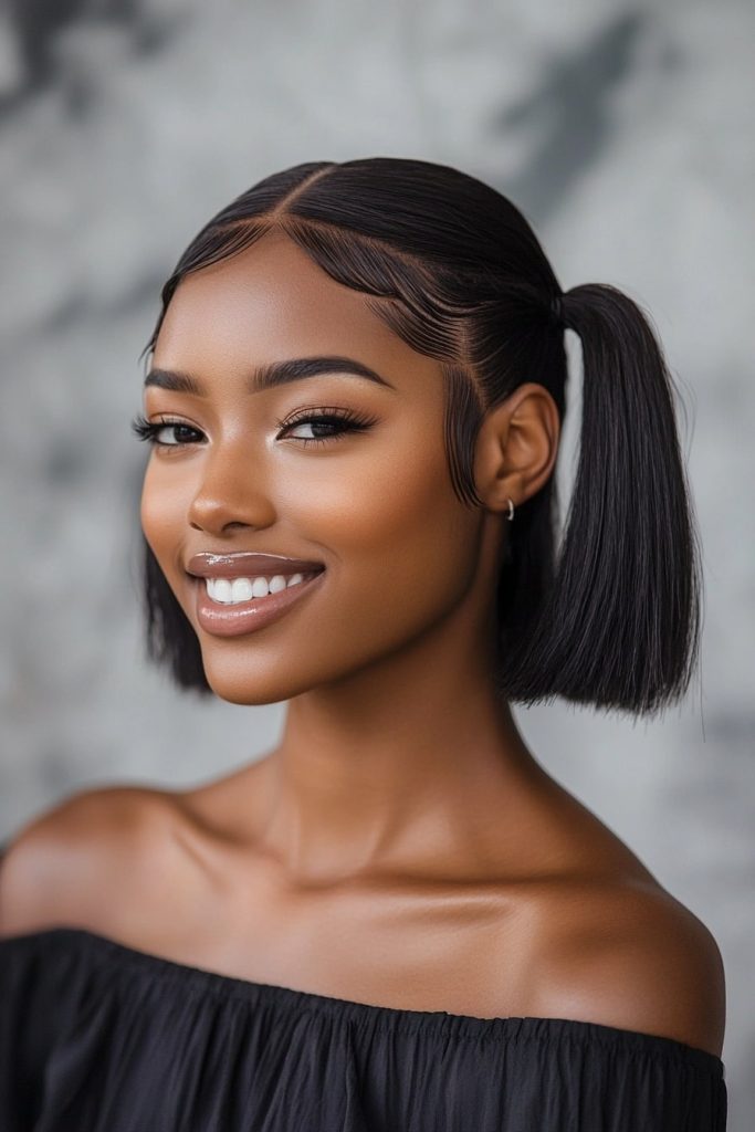 Quick Weave Styles Half Up Half Down with 2 Short Ponytails 5