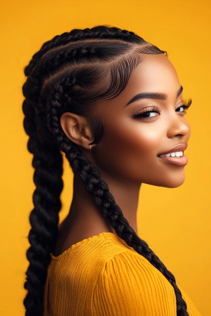 Stylish 2 Braids Quick Weave Hairstyles for Black Women 5
