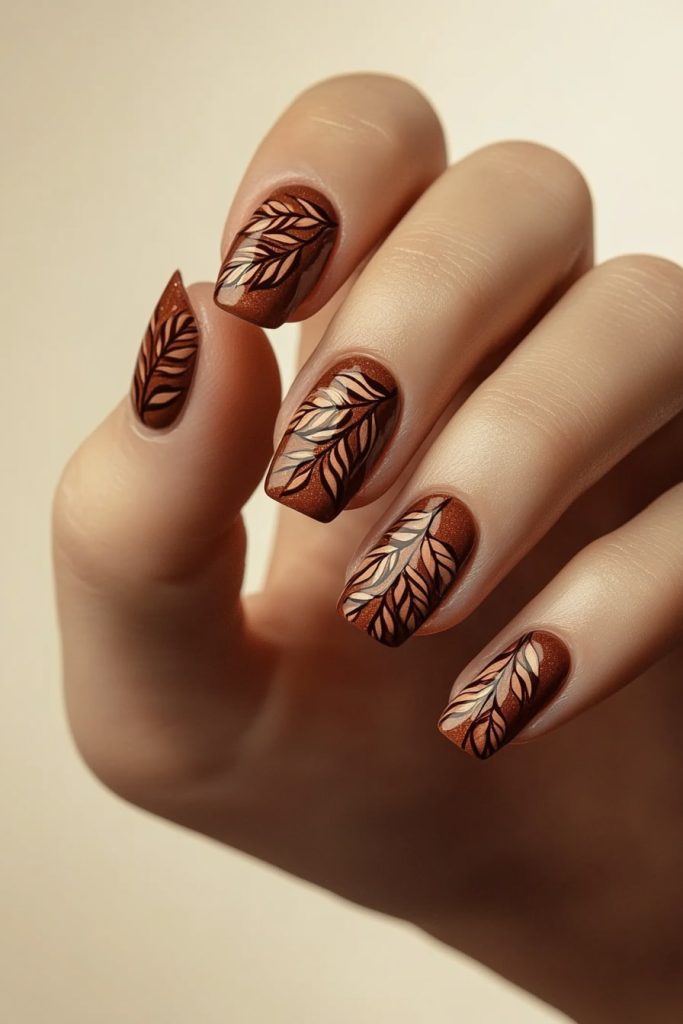 1 Brown nail with leaf detail