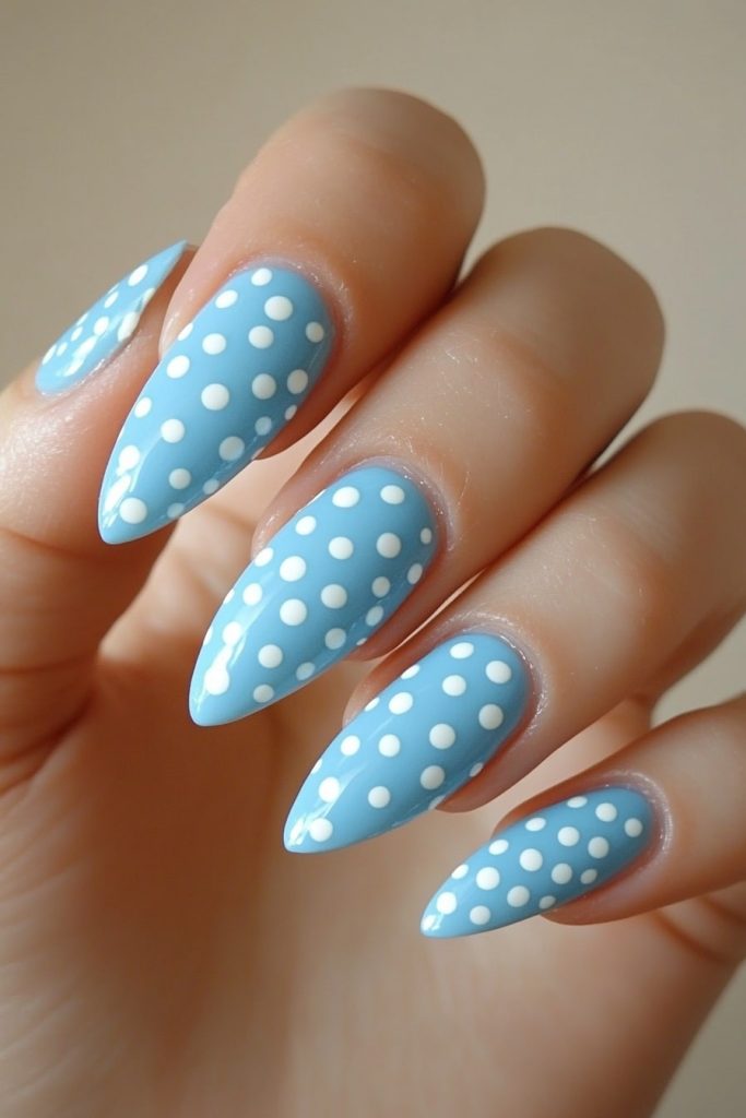 1 Light Blue with White polka dots