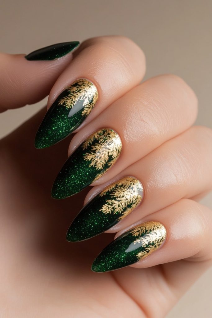 10 Forest Green with Gold Glitter Pine Cones