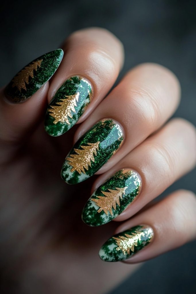 11 Emerald Green with Gold Foil Christmas Trees