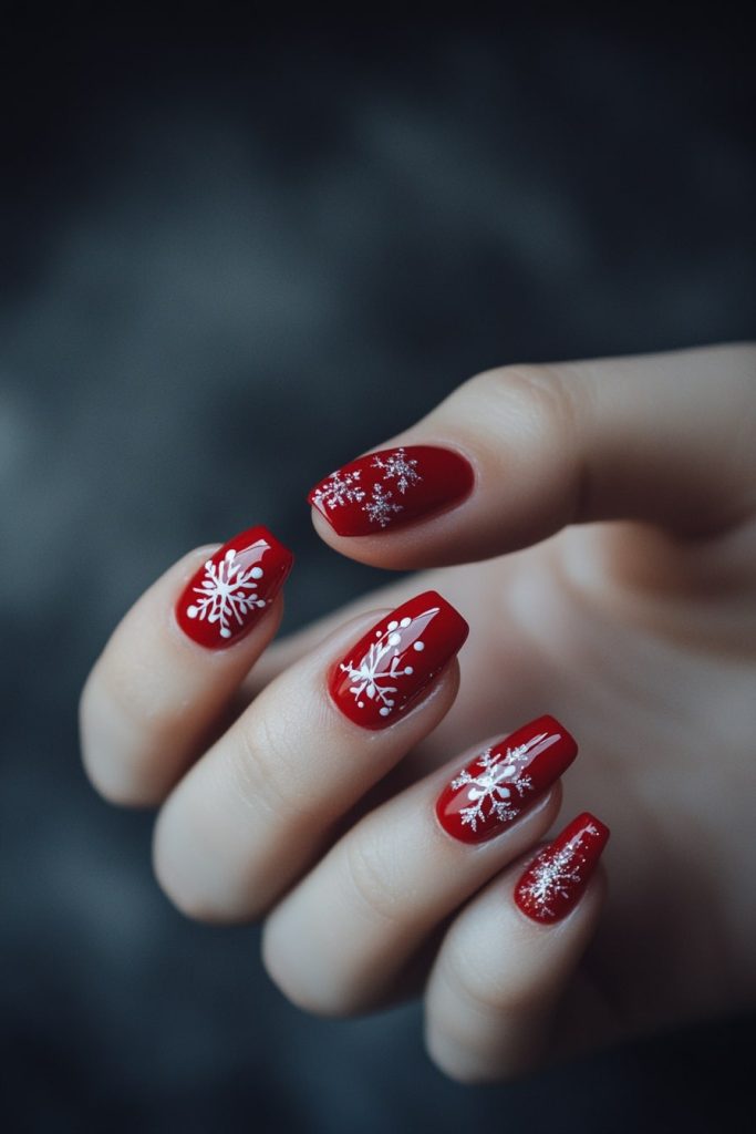 11 Red Snowflake Nails