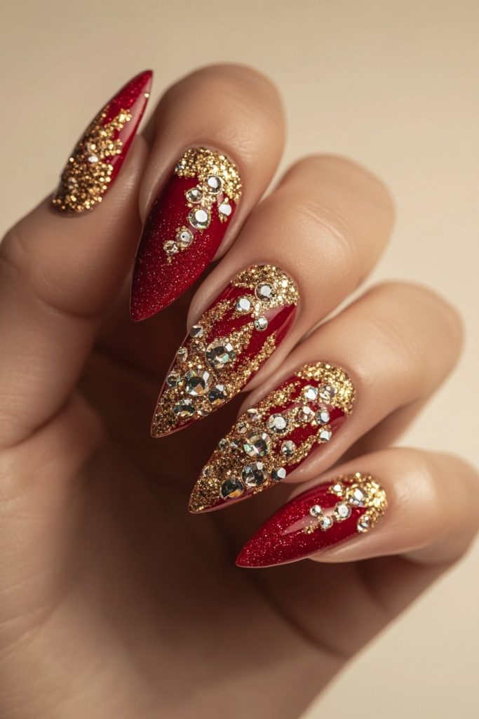 11 Red and Gold with Rhinestone clusters