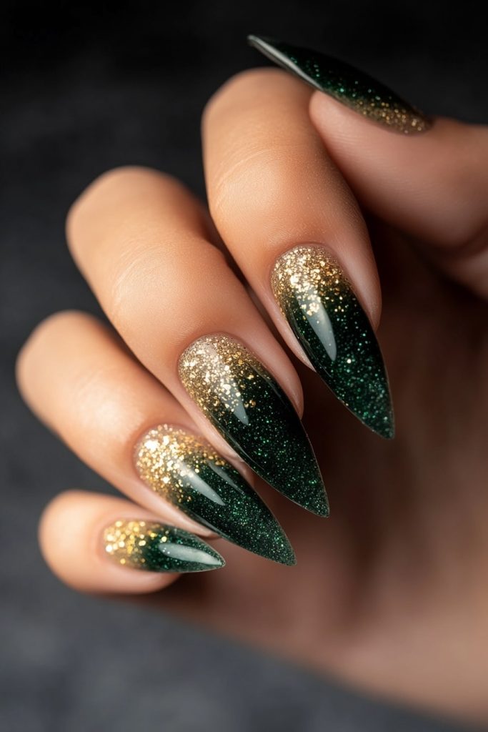 12 Green and Gold Glitter Ombre