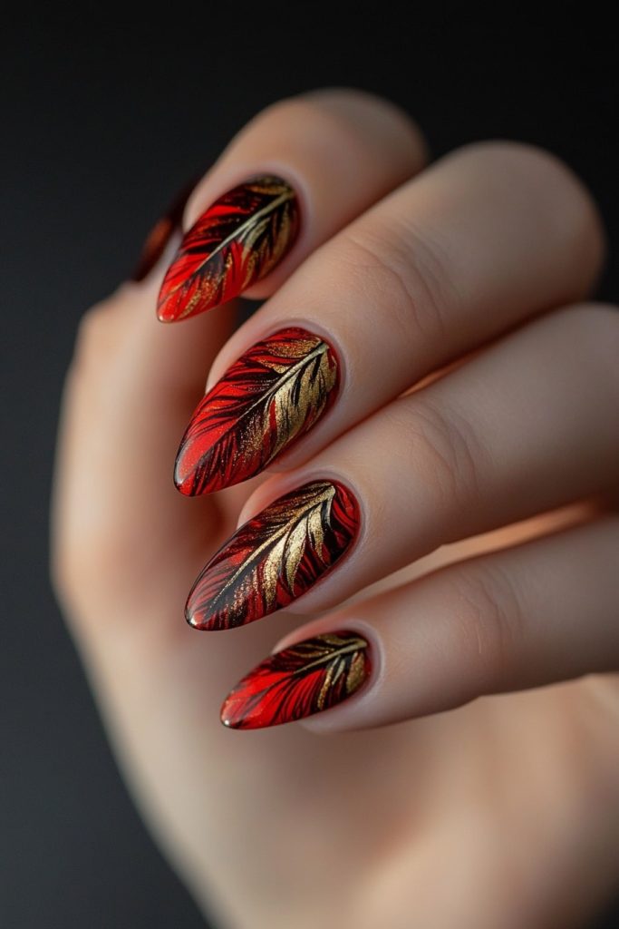 12 Red and Gold Turkey Feathers