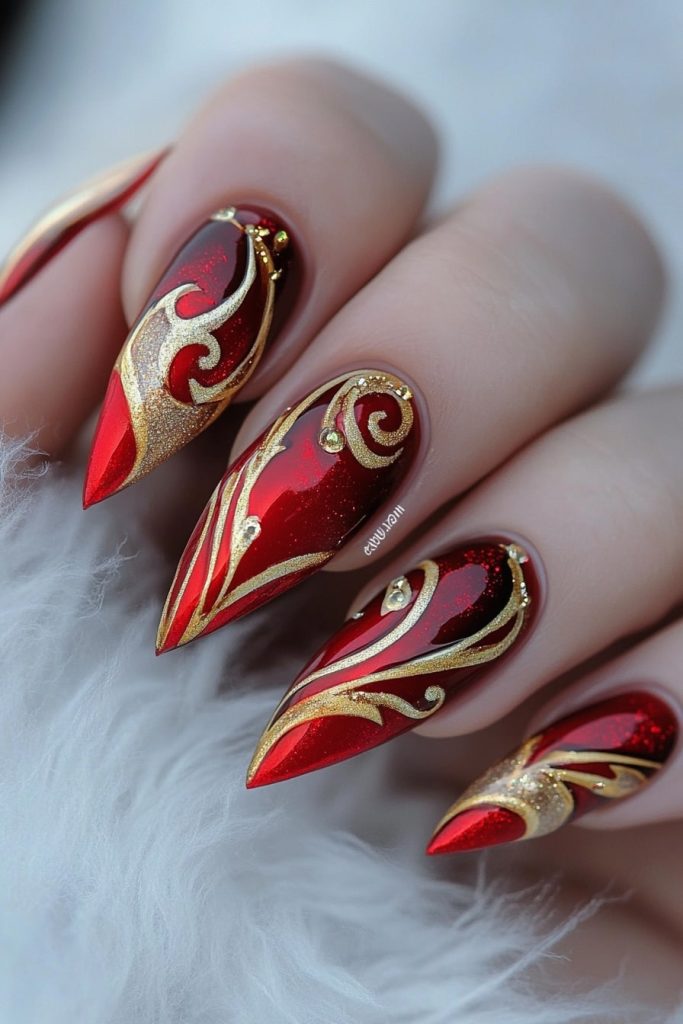 12 Red and Gold with Elegant swirls