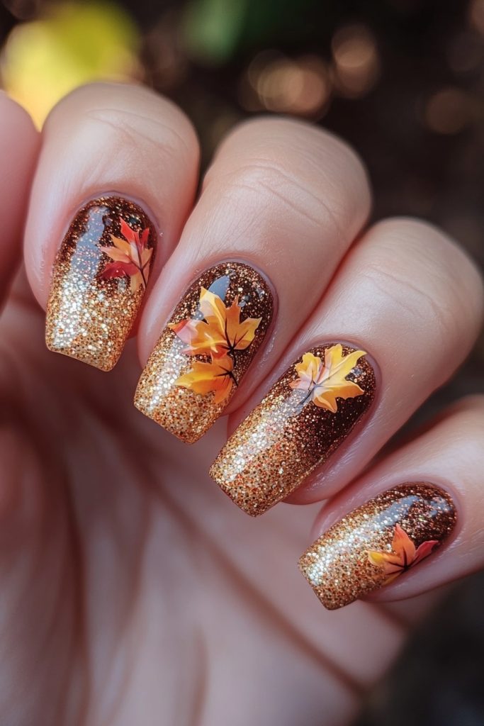 13 Gold Glitter Gradient with Fall Leaf Accents