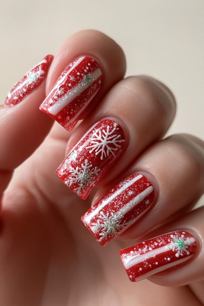 14 Candy Cane Snowflake Nails