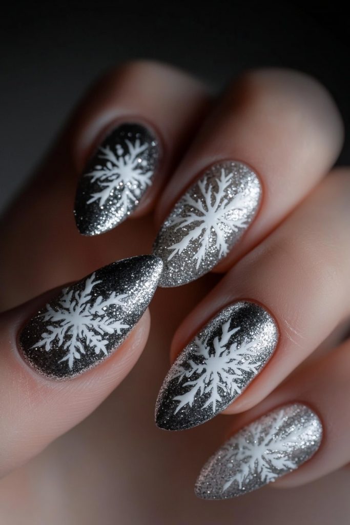 14 Silver Glitter Base with Frozen Fractal Patterns