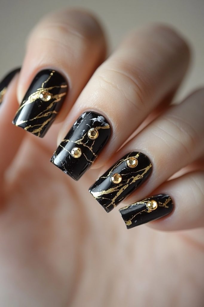 15 Black and Gold Marble with Rhinestone Accents