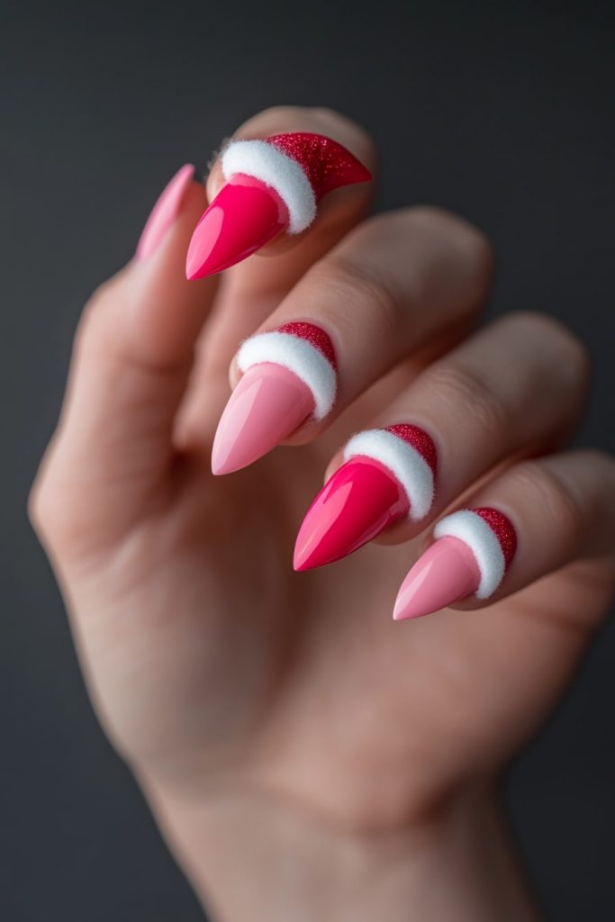16 Pink with Santa Hat Accents