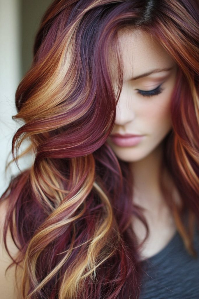 17 Burgundy with Caramel Highlights