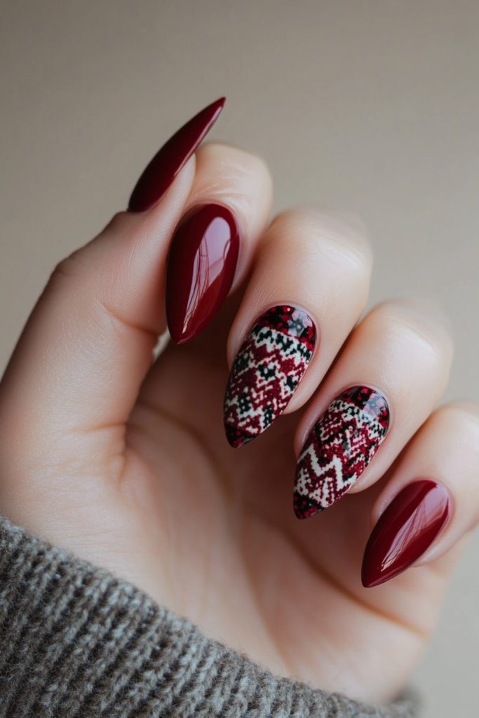 18 Burgundy with Fair Isle Pattern