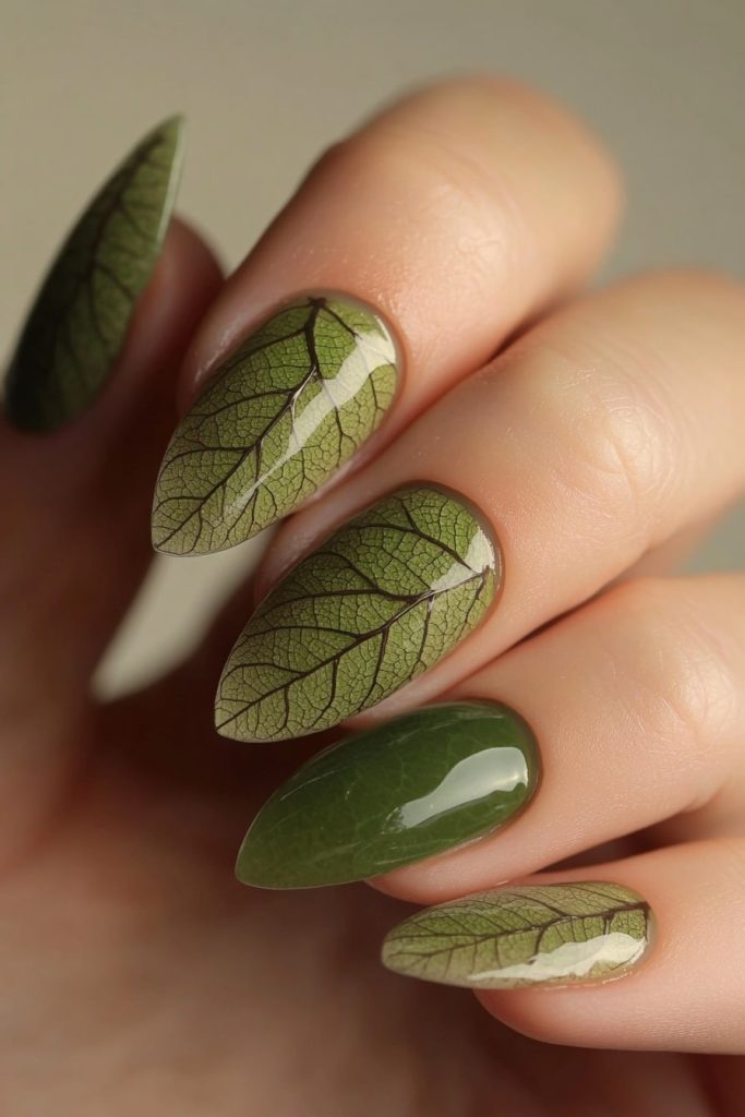 18 Olive green with leaf print