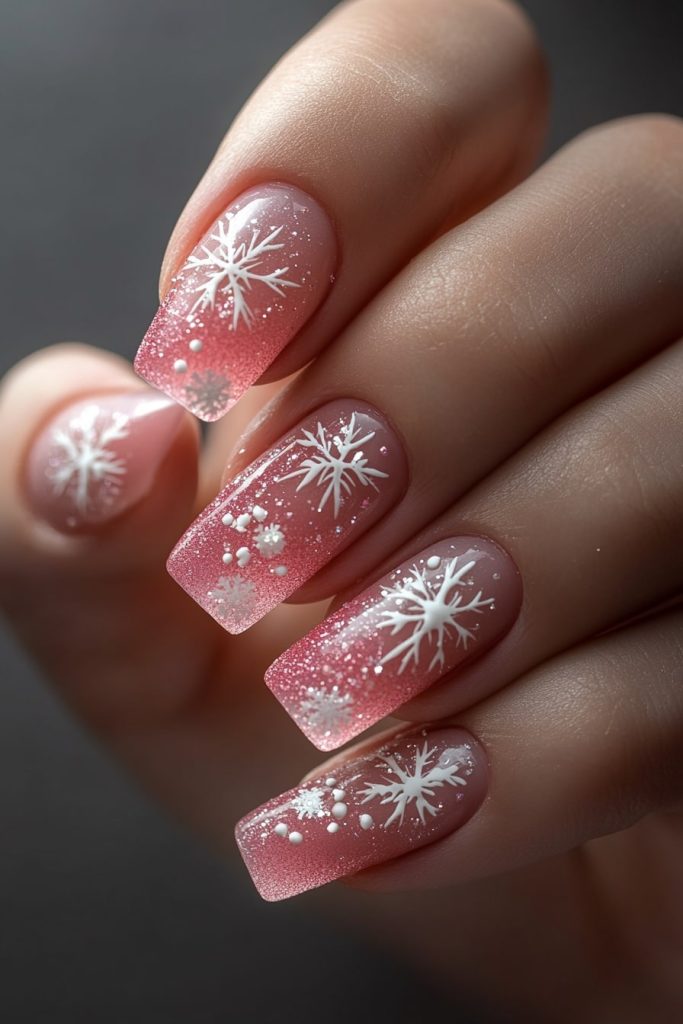 18 Pink and White Snowflake Accents