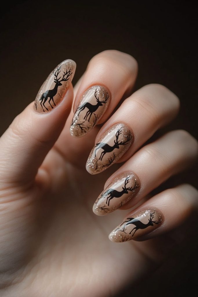 19 Beige with Reindeer Silhouettes