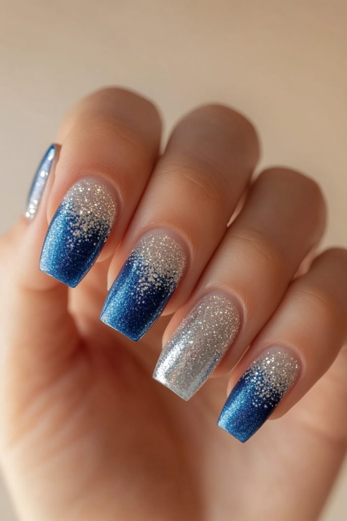 19 Blue and Silver with Silver glitter fade