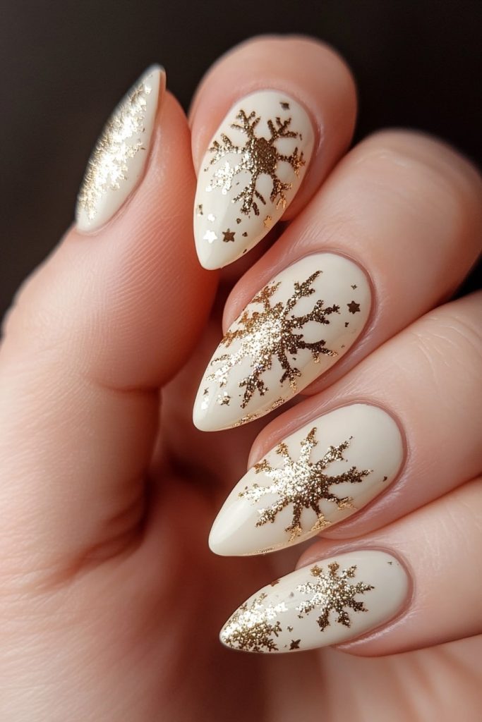 19 Cream with Gold Glitter Snowflake Accents
