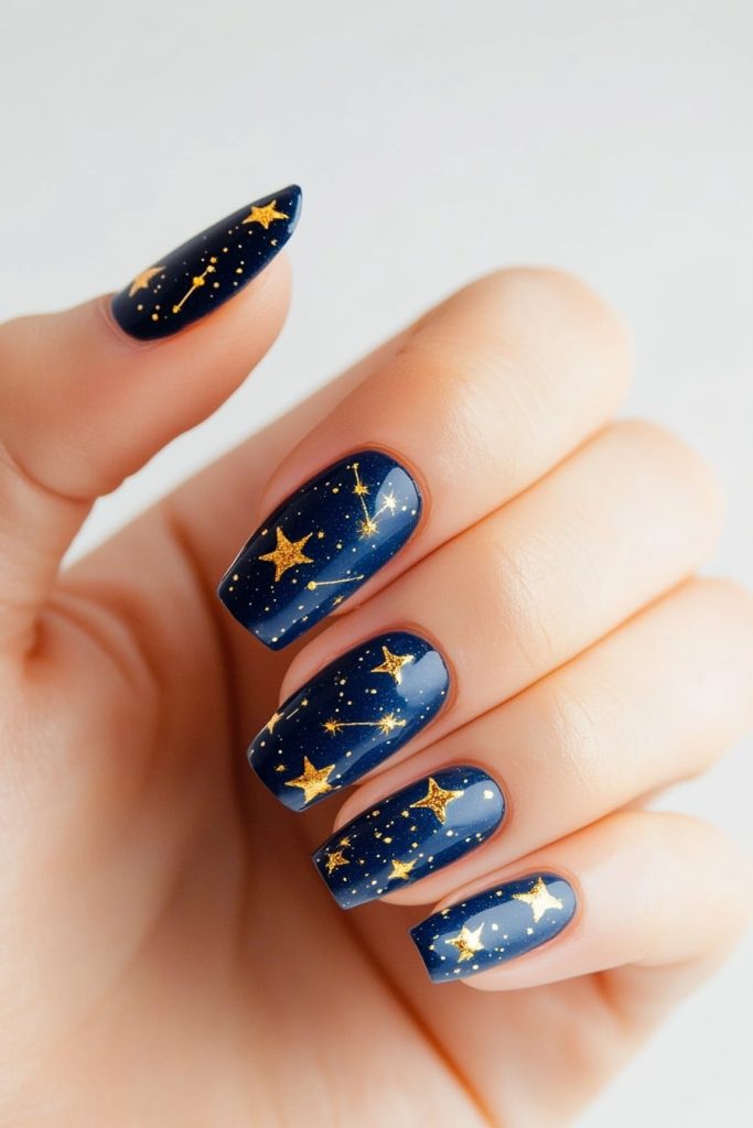 19 Navy blue with gold constellations