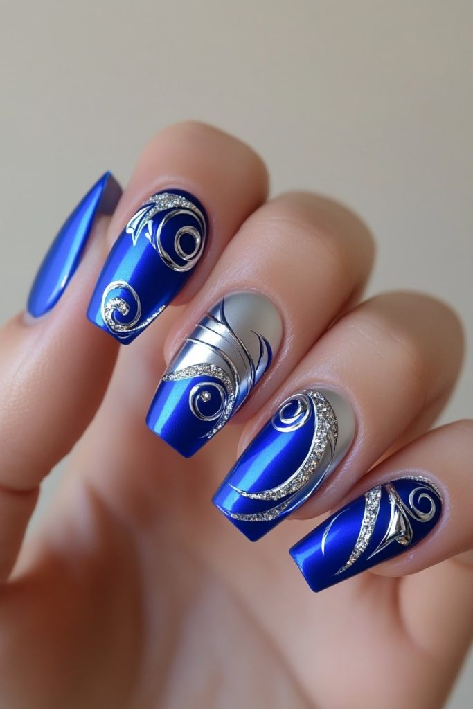 2 Blue and Silver with Chrome swirls