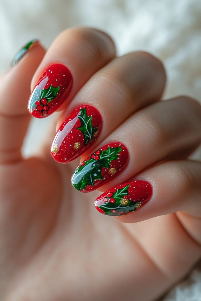 2 Red Base with Green Holly Accents