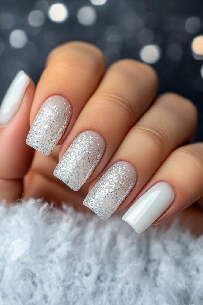 2 White with Silver Glitter Gradient