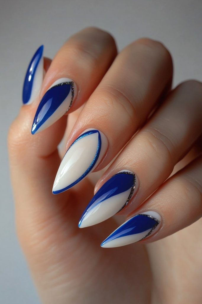 20 Blue and White with French tip with twist