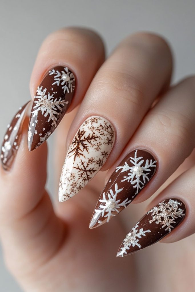 20 Brown & Cream Snowflake Accents