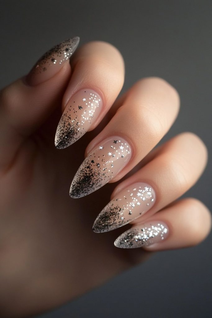 20 Light Brown with Silver Glitter Stars