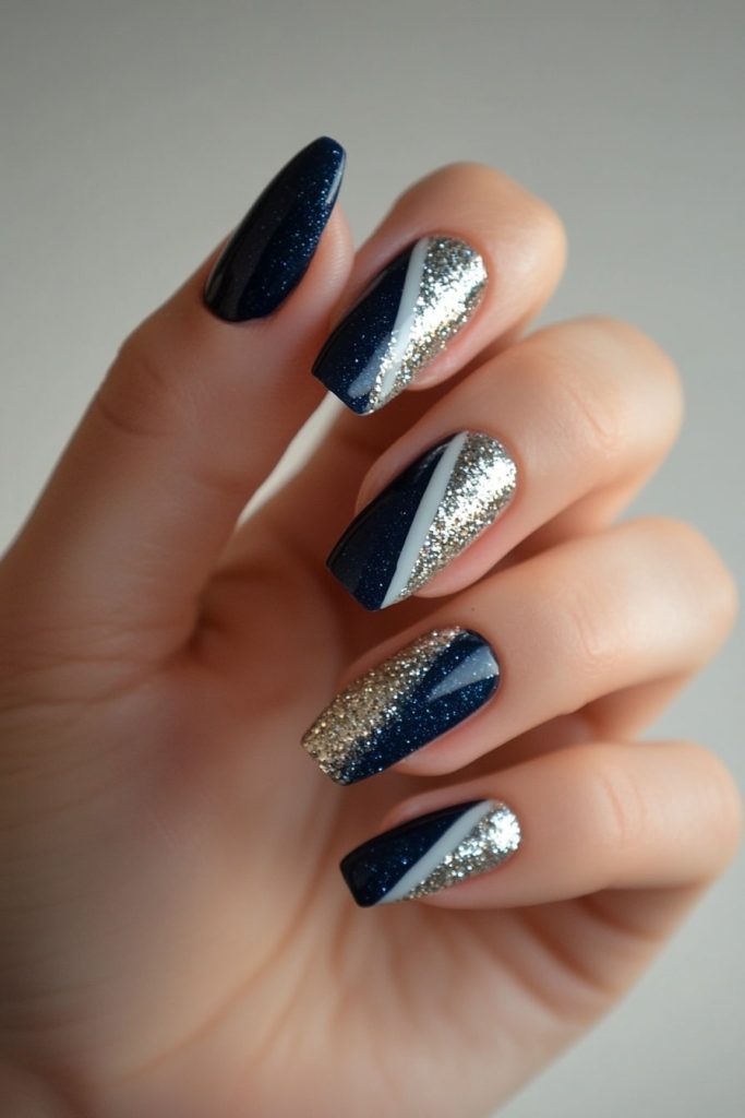 20 Navy and silver glitter stripes