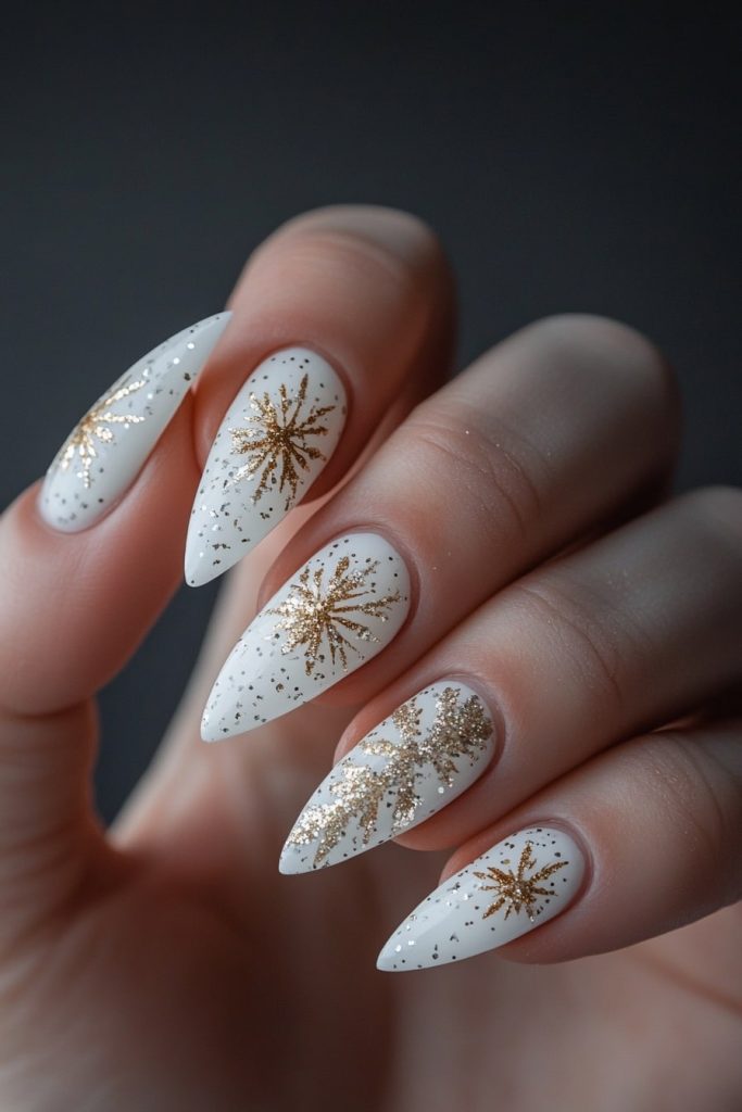 23 White and Gold Glitter Snowflake Accents