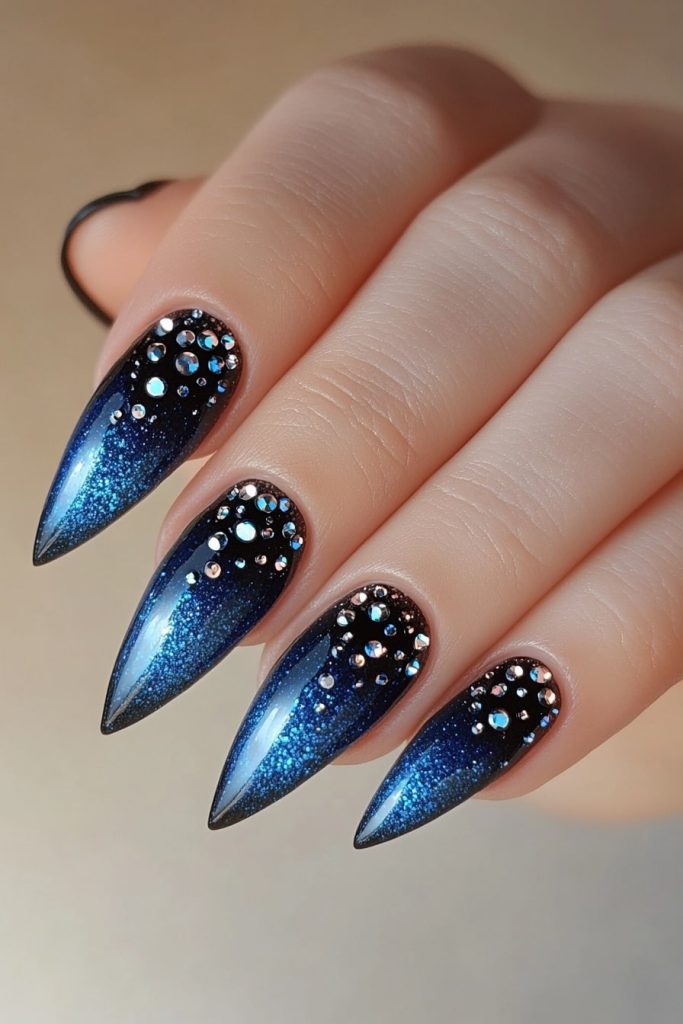 24 Blue and Black with Rhinestone clusters