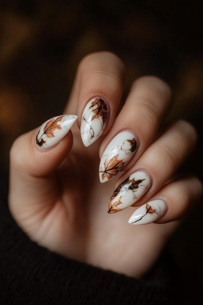 24 White Marble with Fall Leaf Accents
