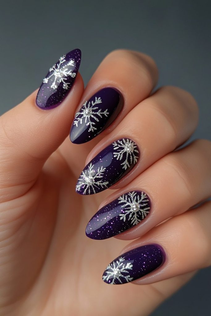 25 Deep Purple with Silver Glitter Snowflakes