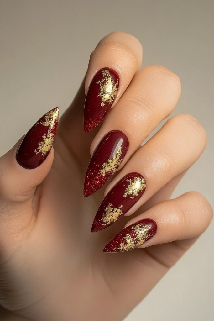25 Red wine with gold foil accents