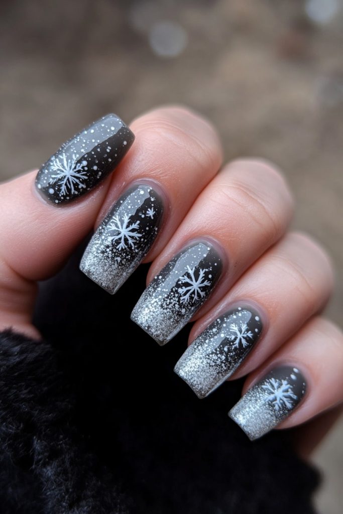 26 Grey Snowflake Nails
