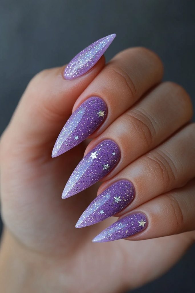 26 Lilac with Silver Glitter Stars
