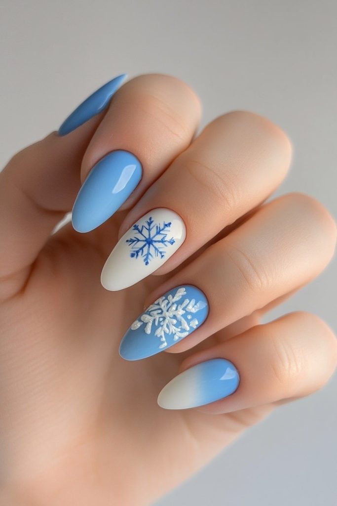 27 Blue and White with Simple snowflake design