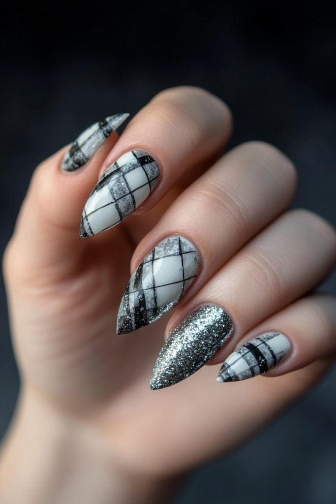 27 Gray & White Plaid with Glitter Accents