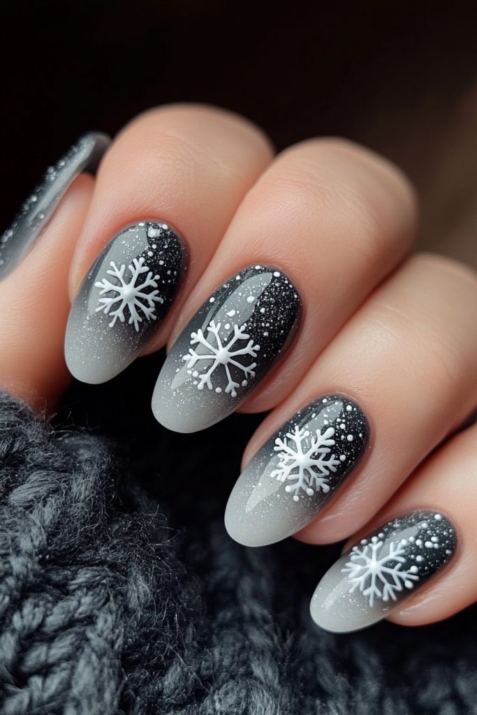 27 Grey Ombre Snowflake Nails