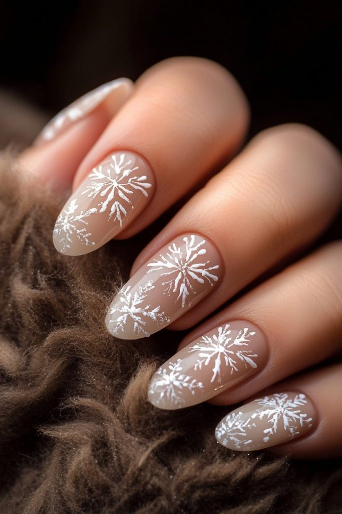 28 Nude Nails with Snowflake Design