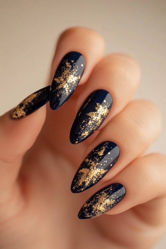 29 Navy with Gold Glitter Ornaments