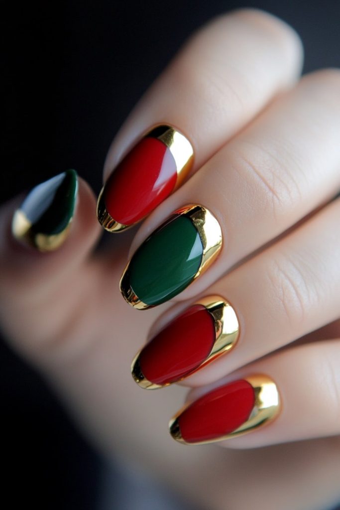 29 Red and green gold accent nails