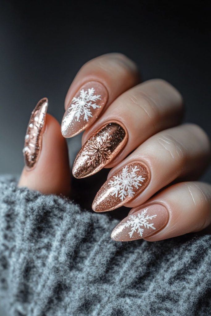 29 Rose Gold Snowflake Nails