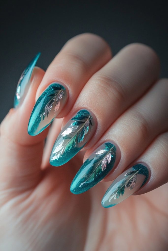 29 Teal with feather accents