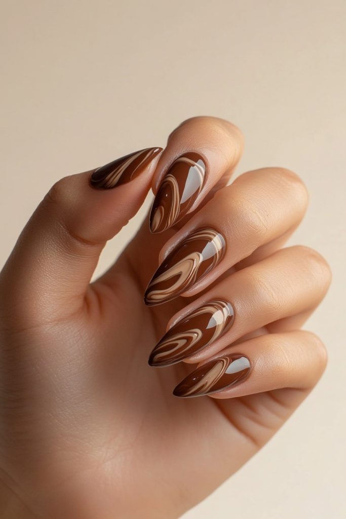 3 Chocolate swirl nails