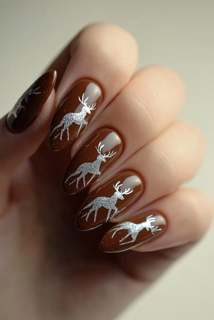 30 Brown with Silver Glitter Reindeer Silhouettes